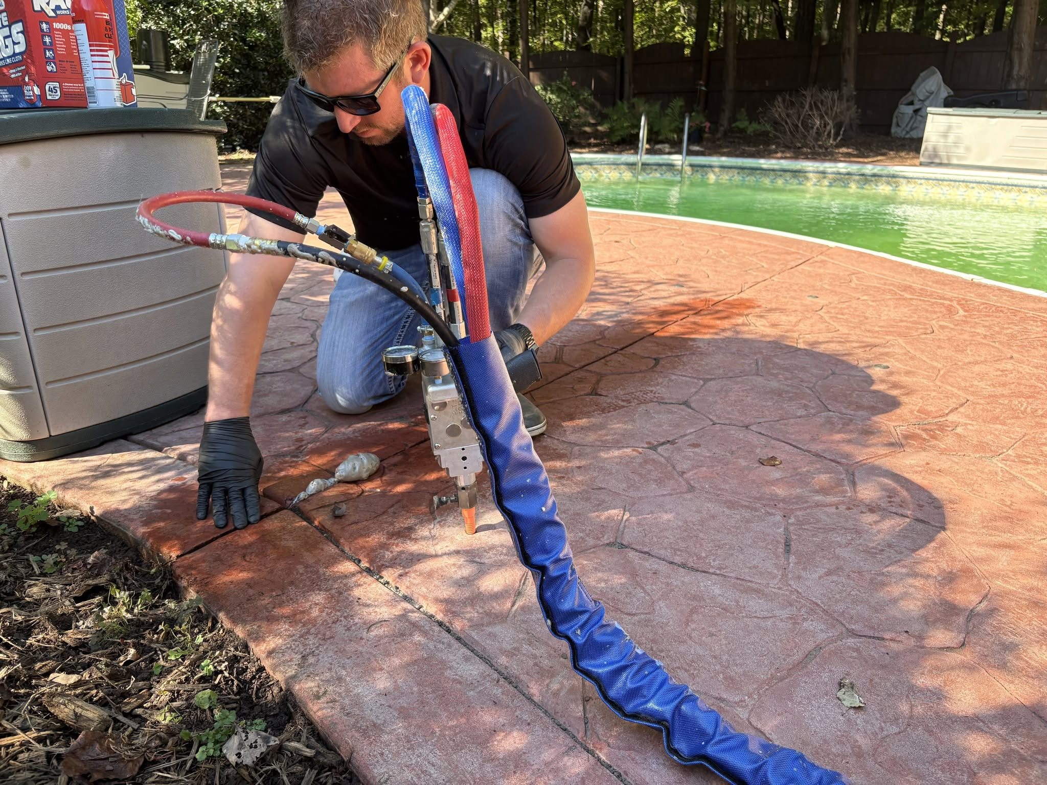 Foam injection at pool deck edge